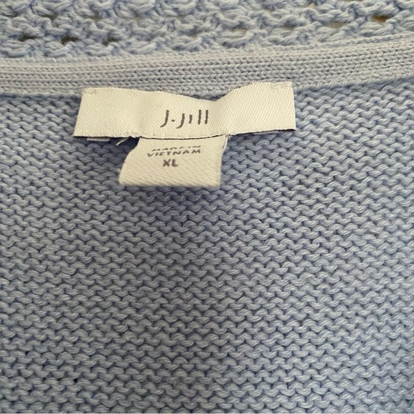 J. Jill Crochet Sleeve Spring Sweater Size XL Cotton Linen Blend Soft Girl Knit - Picture 2 of 10